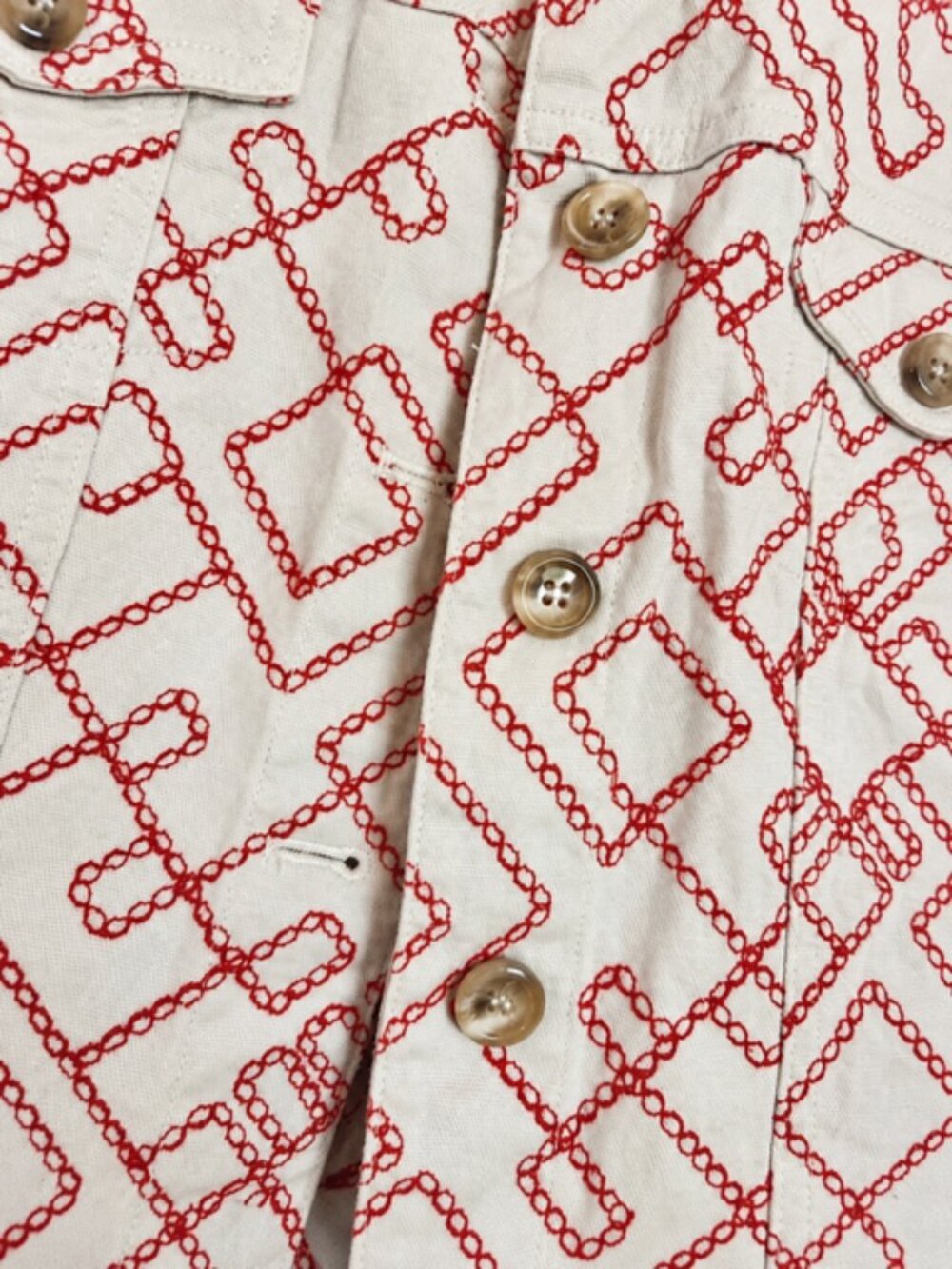 Ruby Rd Petite 12P Cream and Red Chain Print Button Front Jacket - Picture 4 of 4